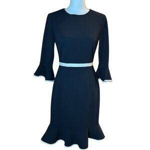Donna Morgan Kendall Black with Cream Piping 3/4 Bell Sleeve Dress